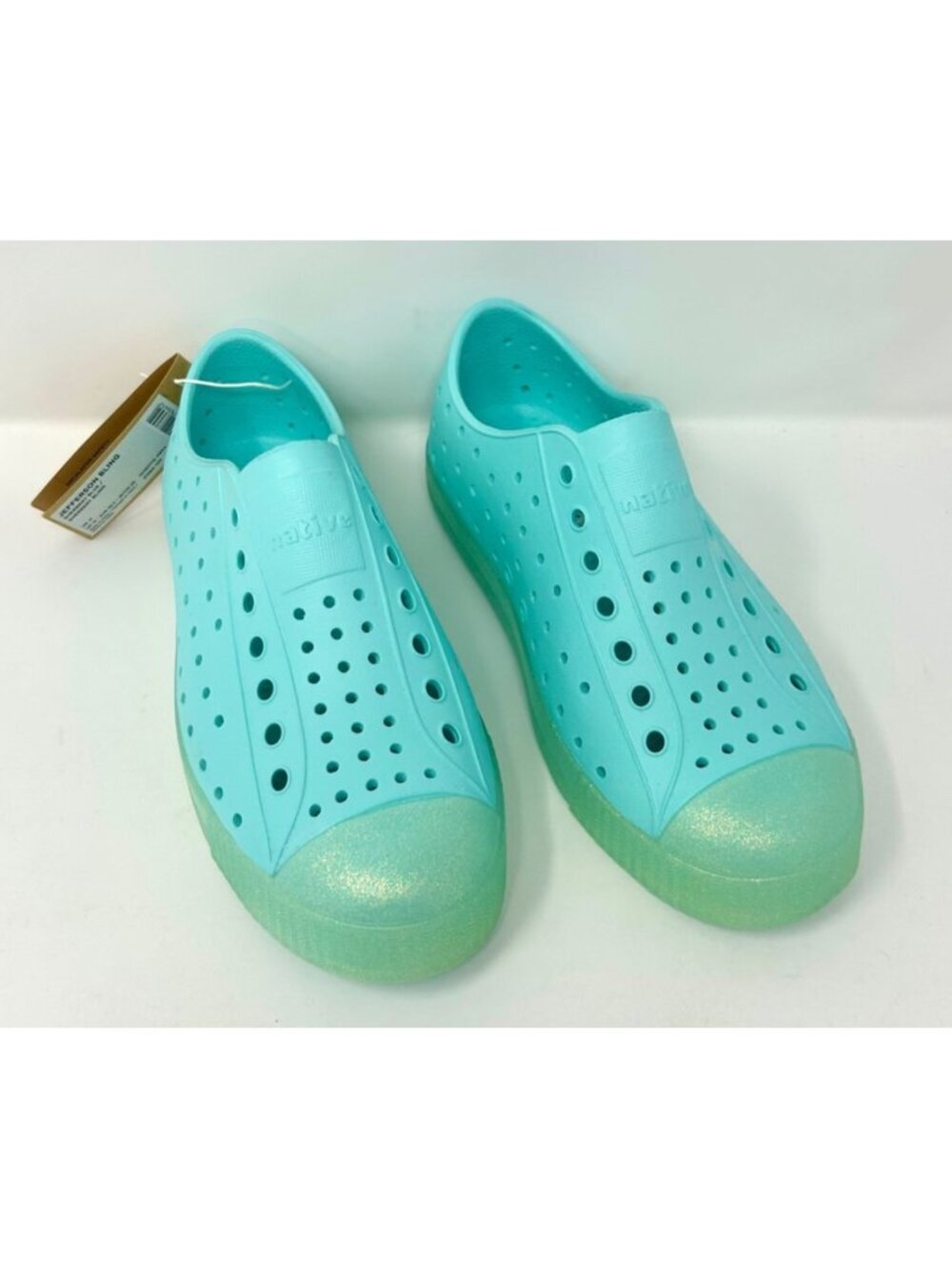 Native Shoes Kids Jefferson Bling Glitter Sherbet Blue Bling J1 Lightweight EVA
